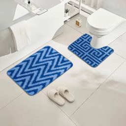 Velosso Chevron Stripe Blue Bath Mat Set - Wilko - thumbnail 3