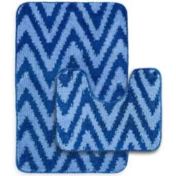 Velosso Chevron Stripe Blue Bath Mat Set - Wilko - thumbnail 1