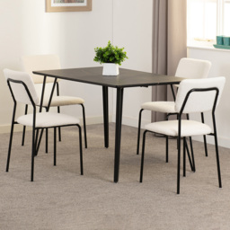 Seconique Marlow and Sheldon 4 Seater Dining Set Black Marble and Ivory Boucle Fabric - Black Marble/Ivory Boucle Fabric - Wilko