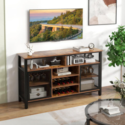 Costway Rustic Brown Buffet Sideboard with Wine Rack - Size: 140 x 40 x 84cm - Wilko - thumbnail 4