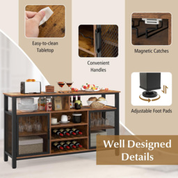 Costway Rustic Brown Buffet Sideboard with Wine Rack - Size: 140 x 40 x 84cm - Wilko - thumbnail 7