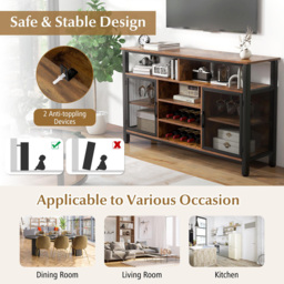 Costway Rustic Brown Buffet Sideboard with Wine Rack - Size: 140 x 40 x 84cm - Wilko - thumbnail 6