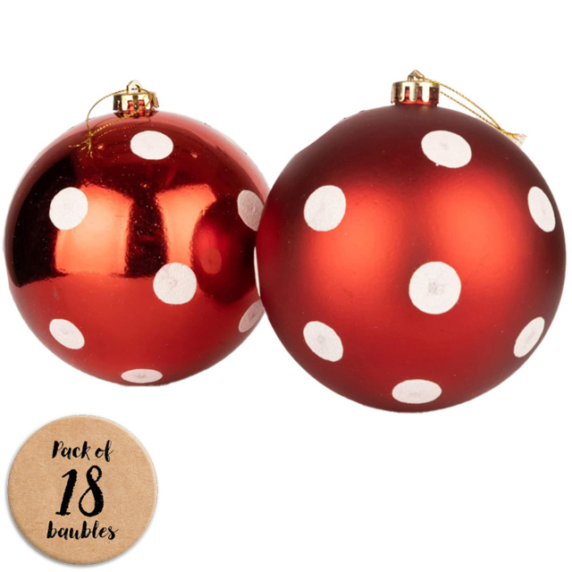 Shatchi 6cm Red and White Polka Dots Shatterproof Bauble 18 Pack - Wilko - image 1
