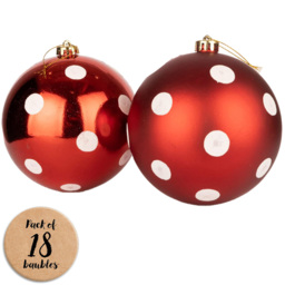Shatchi 6cm Red and White Polka Dots Shatterproof Bauble 18 Pack - Wilko - thumbnail 1