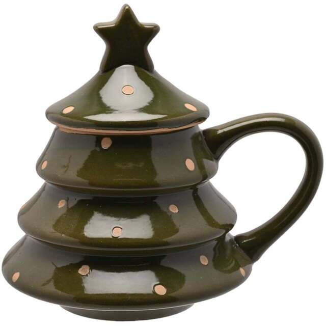 The Seasonal Gift Co. Christmas Tree Green Mug with Lid - Size: 15.5 x 15 x 13cm - Wilko - image 1