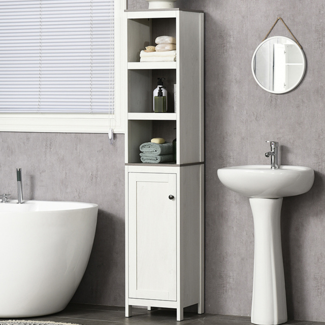 Kleankin Single Door White Tall Floor Cabinet - Size: 32 x 30 x 161cm - Wilko - image 1