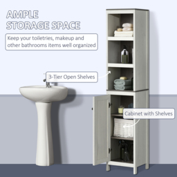 Kleankin Single Door White Tall Floor Cabinet - Size: 32 x 30 x 161cm - Wilko - thumbnail 5