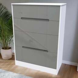 Crowndale Monaco 4 Drawer Grey Gloss and White Deep Chest of Drawers Ready Assembled - Grey Gloss & White - Wilko - thumbnail 1
