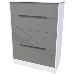 Crowndale Monaco 4 Drawer Grey Gloss and White Deep Chest of Drawers Ready Assembled - Grey Gloss & White - Wilko - thumbnail 4