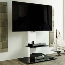 AVF Lesina Satin White and Black Glass Pedestal TV Unit - Size: 44.7 x 70 x 117.7cm - Multi - Wilko