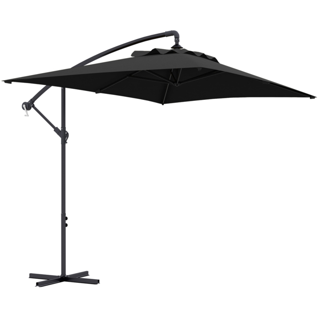 Outsunny Black Crank Handle Cantilever Banana Parasol with Cross Base 3 x 2m - Size: 3m - Wilko - image 1