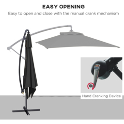 Outsunny Black Crank Handle Cantilever Banana Parasol with Cross Base 3 x 2m - Size: 3m - Wilko - thumbnail 5