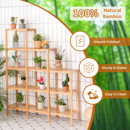 Costway 5 Tier Natural Bamboo Plant Stand - Size: 148 x 35 x 12cm - Cream - Wilko - thumbnail 7
