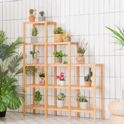 Costway 5 Tier Natural Bamboo Plant Stand - Size: 148 x 35 x 12cm - Cream - Wilko - thumbnail 6