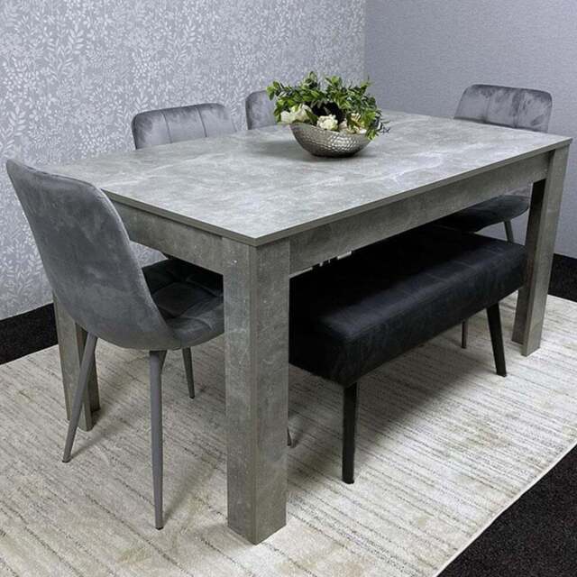 Portland 5 Seater Velvet Wooden Dining Set with Bench Grey and Black - Size: 4 Seater - Multi - Wilko - image 1