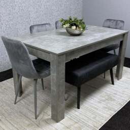 Portland 5 Seater Velvet Wooden Dining Set with Bench Grey and Black - Size: 4 Seater - Multi - Wilko - thumbnail 1