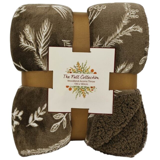 Woodland Acorns Sherpa Throw Brown - The Fall Collection - Wilko