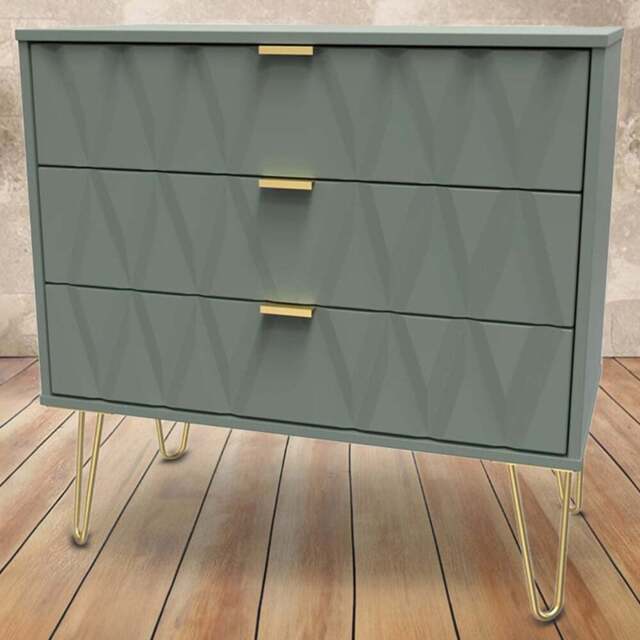 Crowndale Diamond 3 Drawer Reed Green Chest of Drawers - Wilko - image 1