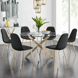 Furniturebox Arona Solara 6 Seater Round Dining Set Black and Gold - Wilko - thumbnail 1