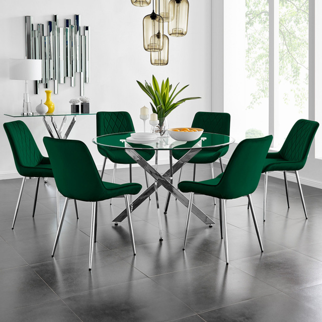 Furniturebox Arona Cesano 6 Seater Round Dining Set Green and Chrome - Grey - Wilko - image 1
