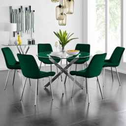 Furniturebox Arona Cesano 6 Seater Round Dining Set Green and Chrome - Grey - Wilko - thumbnail 1