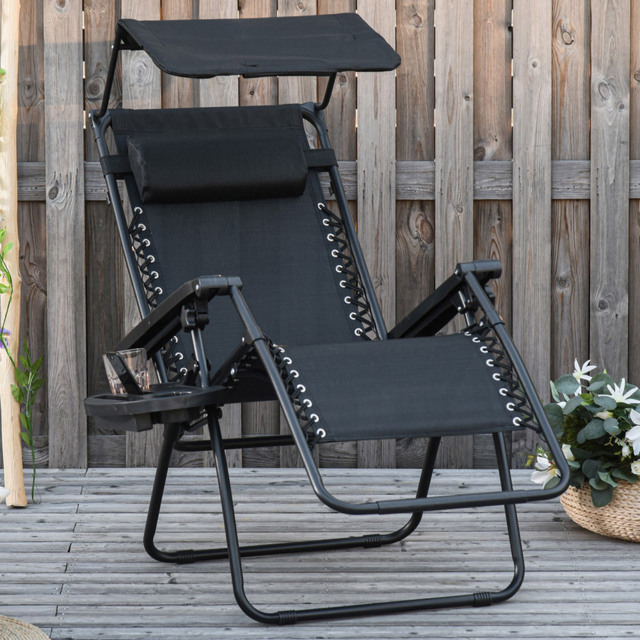 Outsunny Black Zero Gravity Foldable Garden Recliner Chair with Canopy - Size: 1 Seater - Wilko - image 1