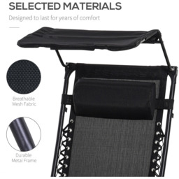 Outsunny Black Zero Gravity Foldable Garden Recliner Chair with Canopy - Size: 1 Seater - Wilko - thumbnail 6