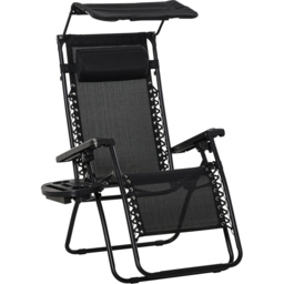Outsunny Black Zero Gravity Foldable Garden Recliner Chair with Canopy - Size: 1 Seater - Wilko - thumbnail 3