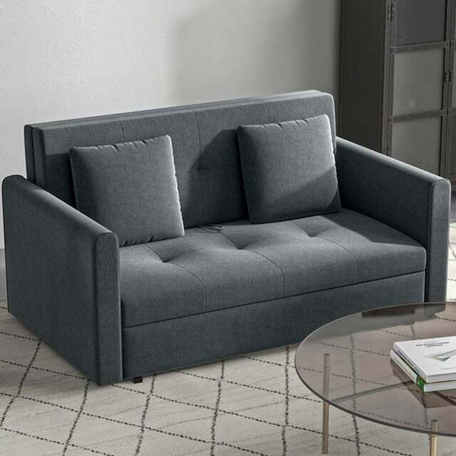 Portland 2 Seater Dark Grey Cotton Convertible Sofa Bed - Wilko - image 1