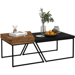 Portland 2 Piece Geometric Jet Black and Wood Effect Coffee Table Set - Size: 80 x 60 x 42cm - Brown - Wilko - thumbnail 3