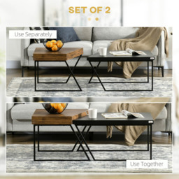 Portland 2 Piece Geometric Jet Black and Wood Effect Coffee Table Set - Size: 80 x 60 x 42cm - Brown - Wilko - thumbnail 5