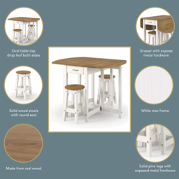 Core Products Corona 2 Seater Drop Leaf Oval Breakfast Table Set White - Wilko - thumbnail 5
