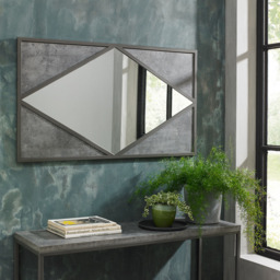 Bentley Designs Renzo Zinc and Dark Grey Geometric Landscape Wall Mirror 110 x 63cm - Size: 63 x 110 x 20cm - Black - Wilko - thumbnail 3