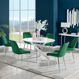 Furniturebox Arona Cesano 6 Seater Round Dining Set White Gloss Chrome and Green - Grey - Wilko - thumbnail 1