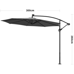 Living and Home Dark Grey LED Umbrella Parasol 2.6m - Wilko - thumbnail 6