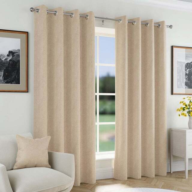 Enhanced Living Natural Herringbone Blackout Eyelet Thermal Curtains 229 x 229cm - Size: W 229 x D 229cm - Brown - Wilko - image 1