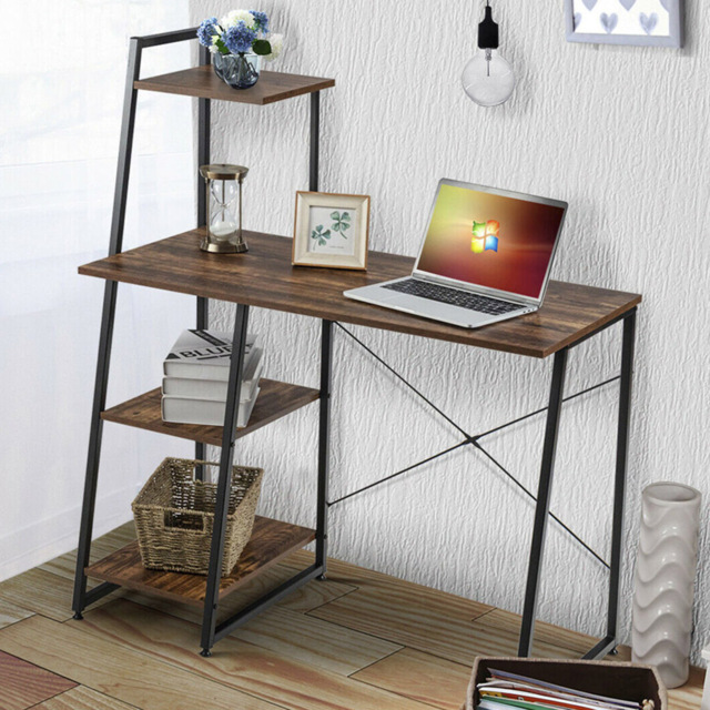 Costway 3 Shelf Adjustable Computer Desk Coffee - Size: 129 x 58 x 12cm - Brown - Wilko