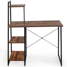 Costway 3 Shelf Adjustable Computer Desk Coffee - Size: 129 x 58 x 12cm - Brown - Wilko - thumbnail 3