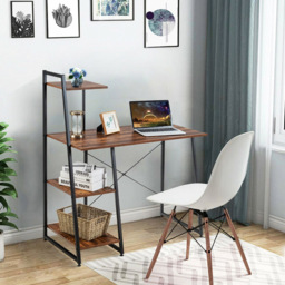 Costway 3 Shelf Adjustable Computer Desk Coffee - Size: 129 x 58 x 12cm - Brown - Wilko - thumbnail 5