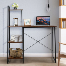 Costway 3 Shelf Adjustable Computer Desk Coffee - Size: 129 x 58 x 12cm - Brown - Wilko - thumbnail 7