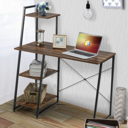 Costway 3 Shelf Adjustable Computer Desk Coffee - Size: 129 x 58 x 12cm - Brown - Wilko - thumbnail 1