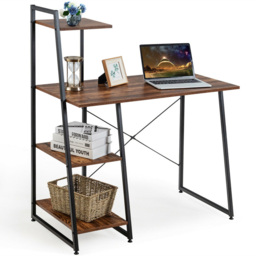 Costway 3 Shelf Adjustable Computer Desk Coffee - Size: 129 x 58 x 12cm - Brown - Wilko - thumbnail 4