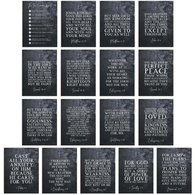 Artery8 Christian Bible Scripture Verses Wall Art Print 30 x 41cm 17 Pack - Size: 40.5 x 30.5 x 0.3cm - Black - Wilko - image 1