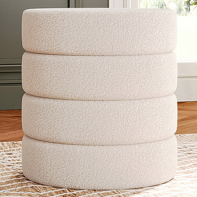 Living and Home White Round Channel Upholstered Stool - Size: 46 x 43 x 43cm - Wilko - image 1