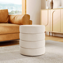 Living and Home White Round Channel Upholstered Stool - Size: 46 x 43 x 43cm - Wilko - thumbnail 4