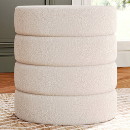 Living and Home White Round Channel Upholstered Stool - Size: 46 x 43 x 43cm - Wilko - thumbnail 1