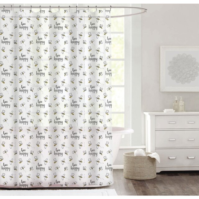 Aura Bathroom Bee Happy PEVA Shower Curtain 180 x 180cm - Wilko - image 1