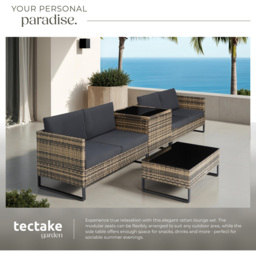 tectake Ostuni 4 Seater Natural Rattan Garden Lounge Set with Storage Box - Brown - Wilko - thumbnail 5