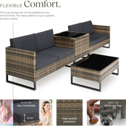 tectake Ostuni 4 Seater Natural Rattan Garden Lounge Set with Storage Box - Brown - Wilko - thumbnail 4