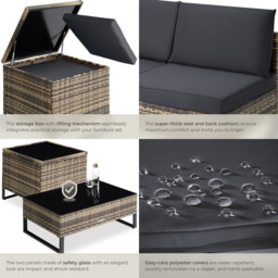 tectake Ostuni 4 Seater Natural Rattan Garden Lounge Set with Storage Box - Brown - Wilko - thumbnail 6